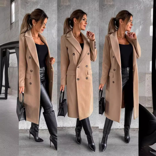 2026 autumn and winter independent station wish Amazon hot models autumn and winter simple long-sleeved double-breasted woolen coat women's clothing
