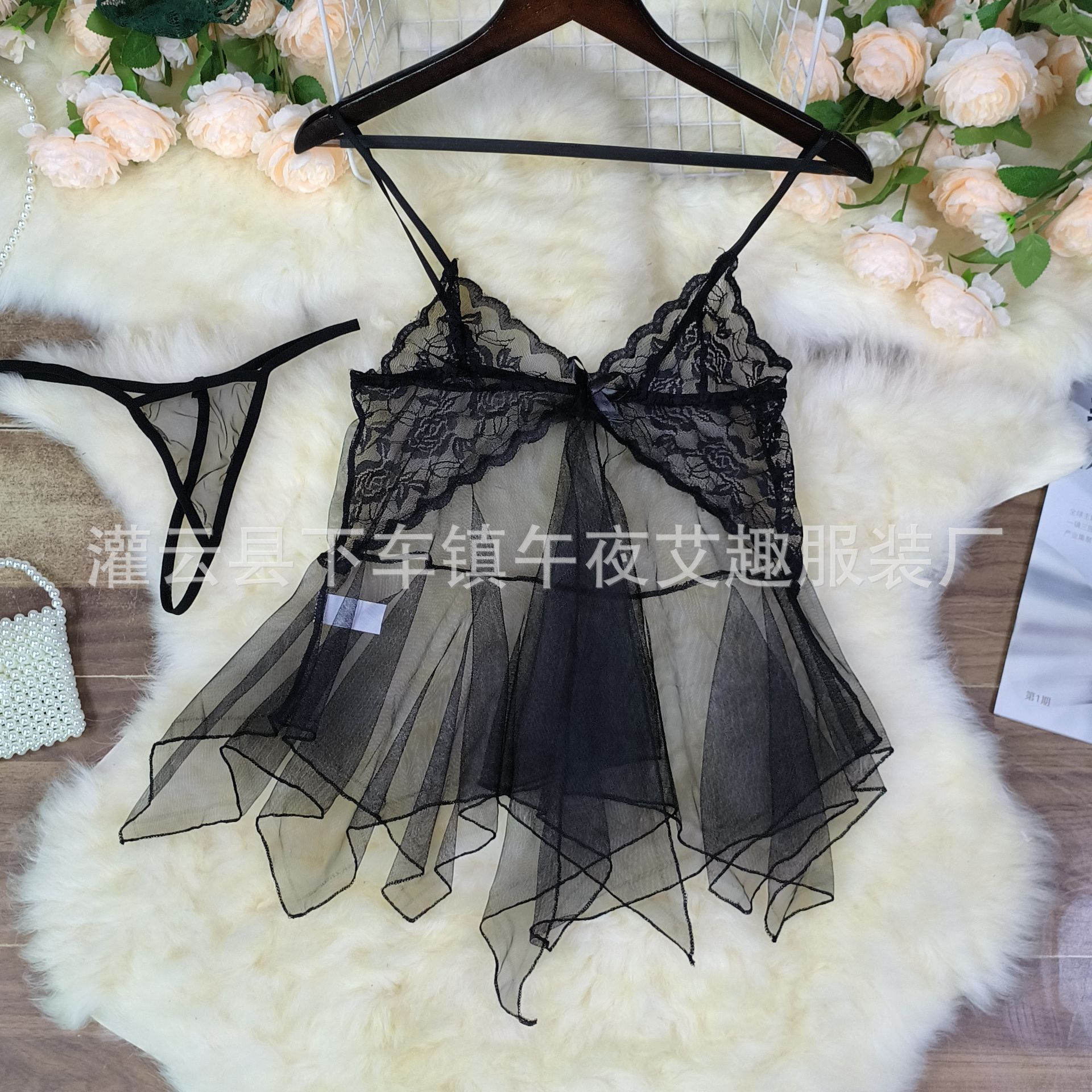 性感情趣内衣女式柔纱深V性感藕色蕾丝吊带裙美人鱼睡裙三家批发