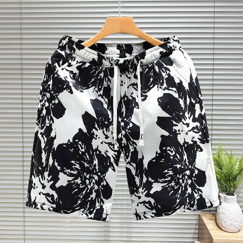 Beach pants, men's summer ice silk thin floral loose straight style trendy casual home, 5-inch quick drying large_voghion.com