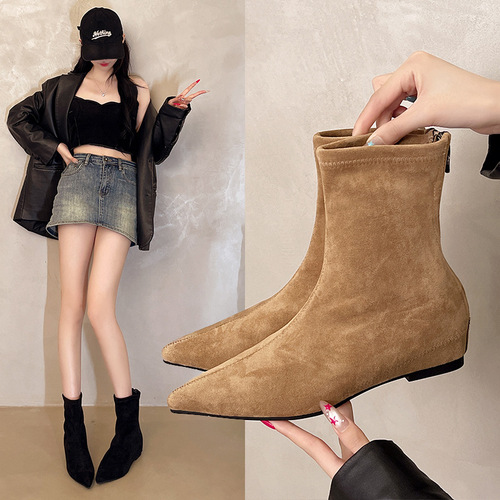 Compact Low-Heeled Brown Retro Short Boots for Slim Women: Spring and Summer New French-Style Short Boots and Barefoot Boots
