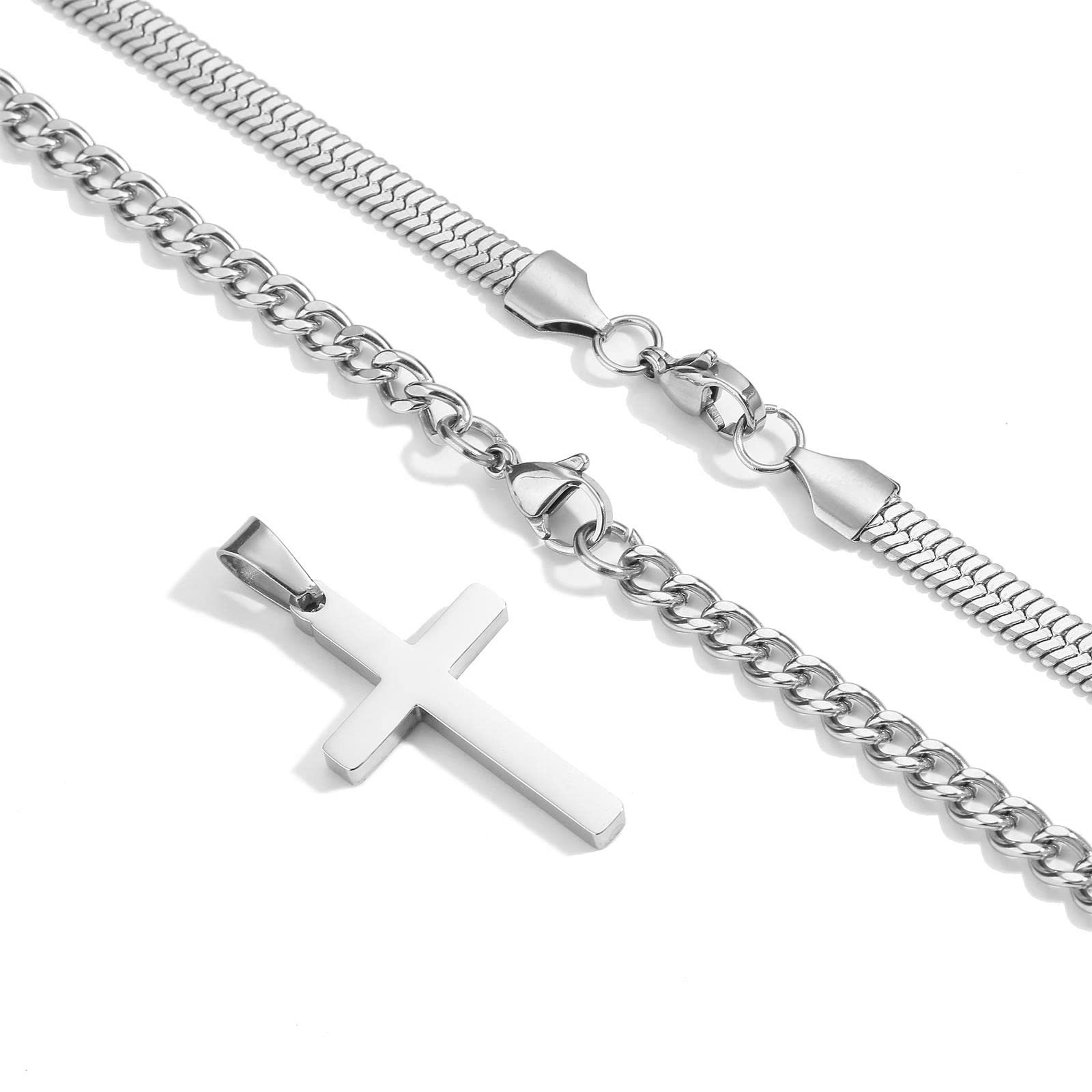 Cross Pendant Layered Necklace In Stainless Steel For Women_voghion.com