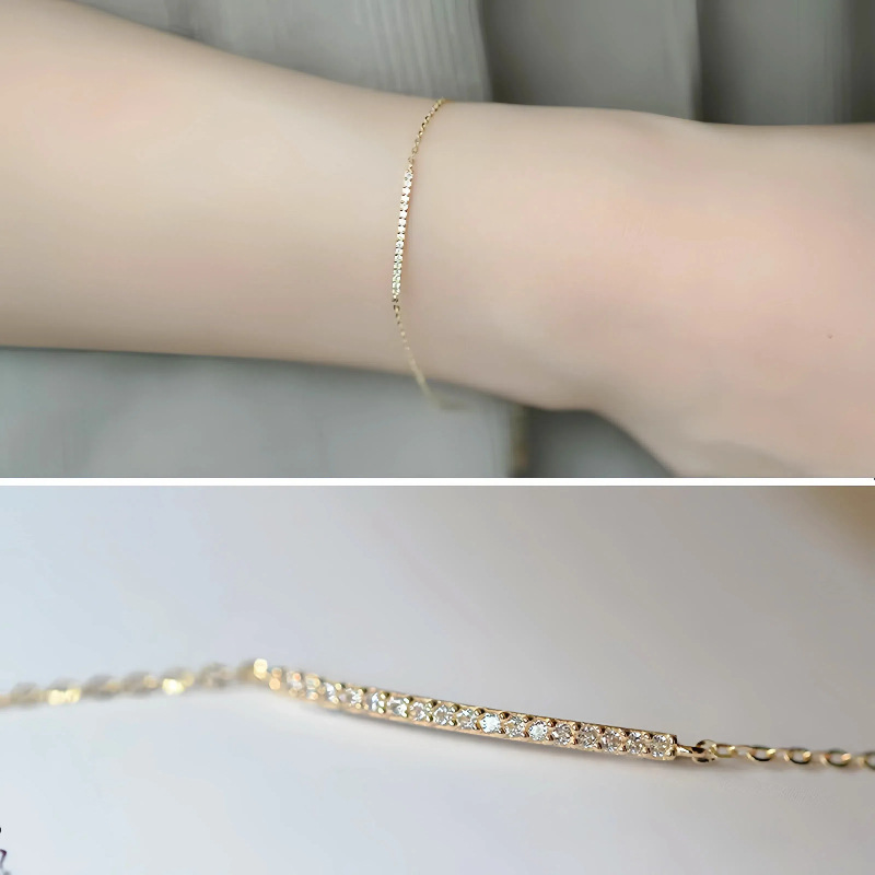 S925 Sterling Silver Plated 14K Gold Row of Diamond Bracelets for Women Japanese and Korean Ultra-Fine Simple and Exquisite Elegant Versatile Hand Jewelry S925 Sterling Silver Plated 14K Gold Row of Diamond Bracelets for Women Japanese and Korean Ultra-Fine Simple and Exquisite Elegant Versatile Hand Jewelry