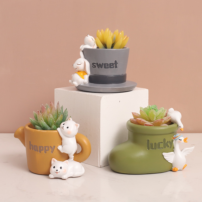 Chậu Cây Resin Chậu cây mọng nước mini resin, chậu để bàn trang trí, phụ kiện tiểu cảnh cây xanh (RG-21)