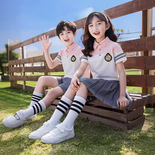 Summer sporty college-style school uniform set for kindergarteners and primary school students, two-piece suit for children's graduation performance class uniform