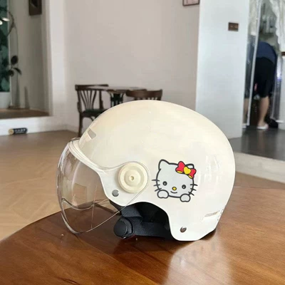 Newly certified summer motorcycle helmet for men and women, half helmet, national standard, suitable for electric vehicles and scooters, sun protection, all-season safety helmet (Motosiklet kaskı (dəbilqə)) - 3c-adult-off-white-kt-cat-short-transparent-one-size-fits-all
