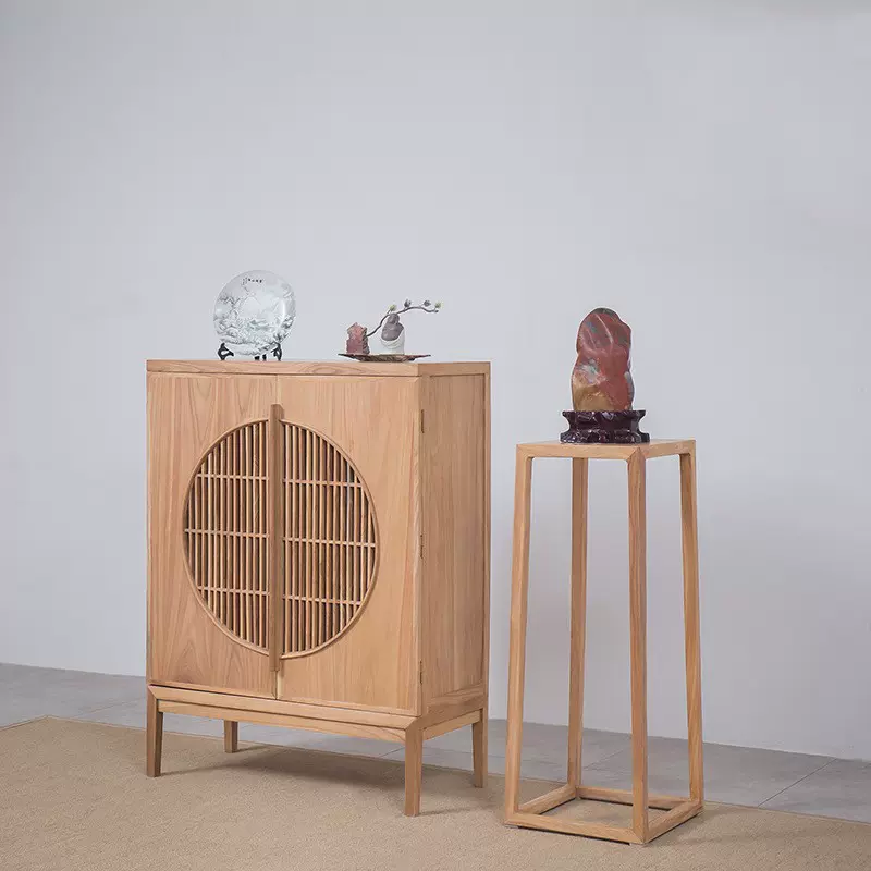 新中式实木餐边柜榆木明月柜梅花柜玄关柜酒店民宿禅意茶叶柜储物