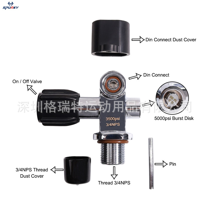 新款黑色手柄3/4NPS潜水阀接头大氧气瓶阀门3500psi高压阀转接头