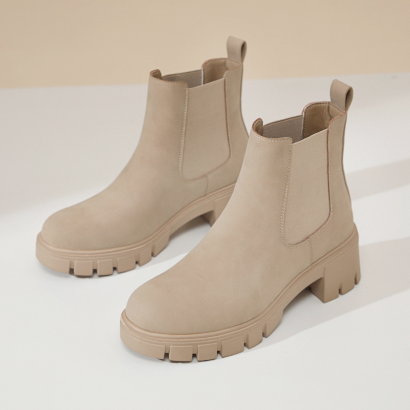 Martin Boots New Autumn and Winter Style British Round-Toe Short Boots for Women with Thick Heels and Thick Soles Suede Martin Boots