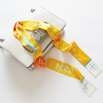 韩国时尚印花细窄长条丝巾女仿真丝平角春夏领巾发带绑包厂家批发|ru