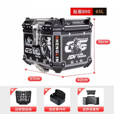 Motorcycle trunk — Motorcycle Aluminum Alloy Tail Box - 65l-x7-800-stickersliningbottom-boardbackrest