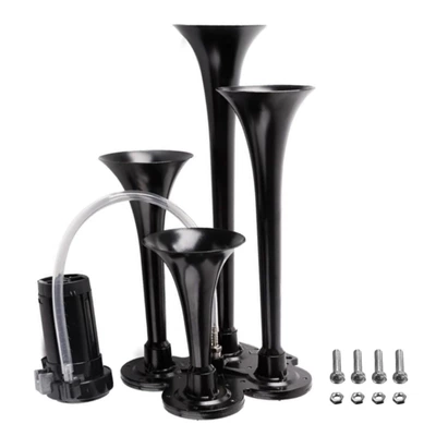Air Horn 4-Tube Air Horn: Car horn/tweeter - black-with-motor