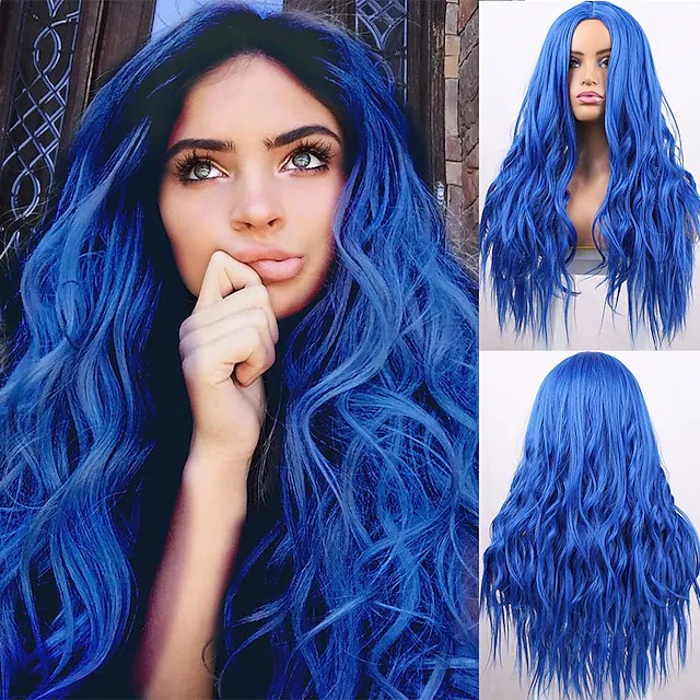 Perruque synthétique neuve avec ondulation d'eau fendue et grande vague bouclée perruque de cheveux colorée et facile à assortir_voghion.com