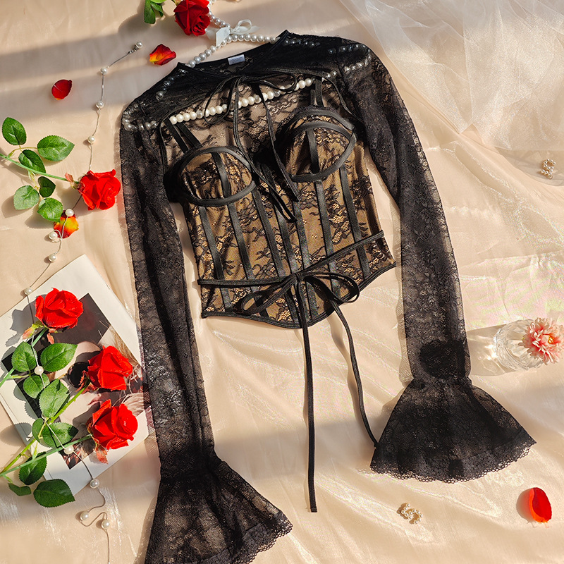 Sexy Lace Mesh Two Piece Camisole And Shawl Set For Women_voghion.com