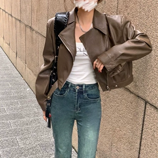 欧货翻领短款pu皮外套女2026秋冬新款高级感机车炸街小个子皮夹克