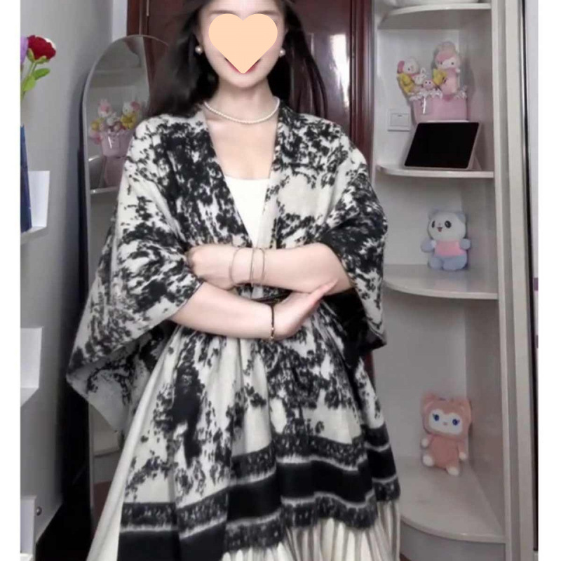 大码胖新中式水墨晕染披肩高级感吊带连衣裙富家千金感收腰长裙|undefined