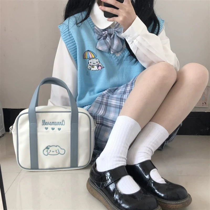 Свитер, демисезонная жилетка, майка без рукавов для учащихся, универсальный вязаный кардиган, комплект, с вышивкой, корейский стиль