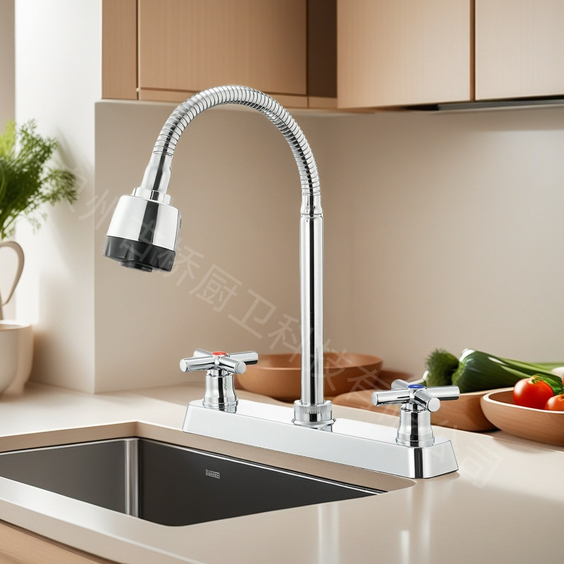 Cross-border South America 8-inch double-handle hot and cold plastic double-interface RV kitchen sink 360-degree rotating faucet for foreign trade