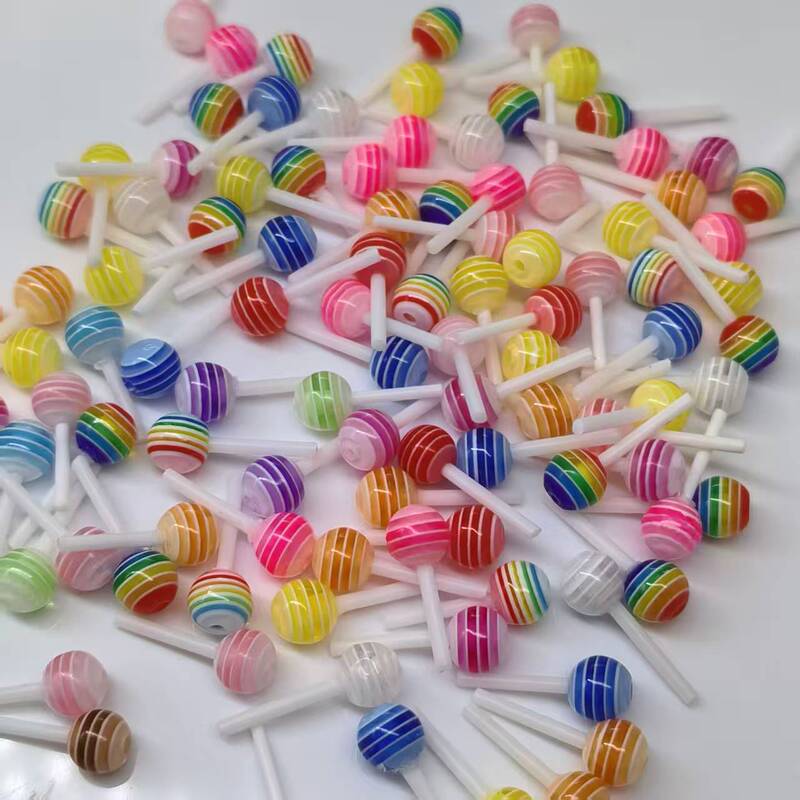 Simulated 6mm Resin Round Lollipop Decoration Mini Colorfulful Stripesd Lollipop Nail Stickers Accessories Materials Accessories