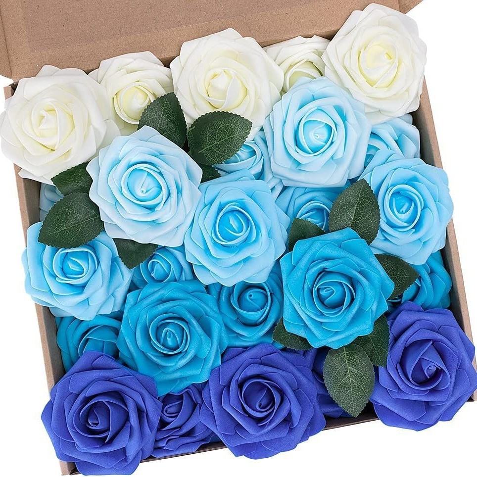 25 rosas de color azul claro degradado (teñidas)