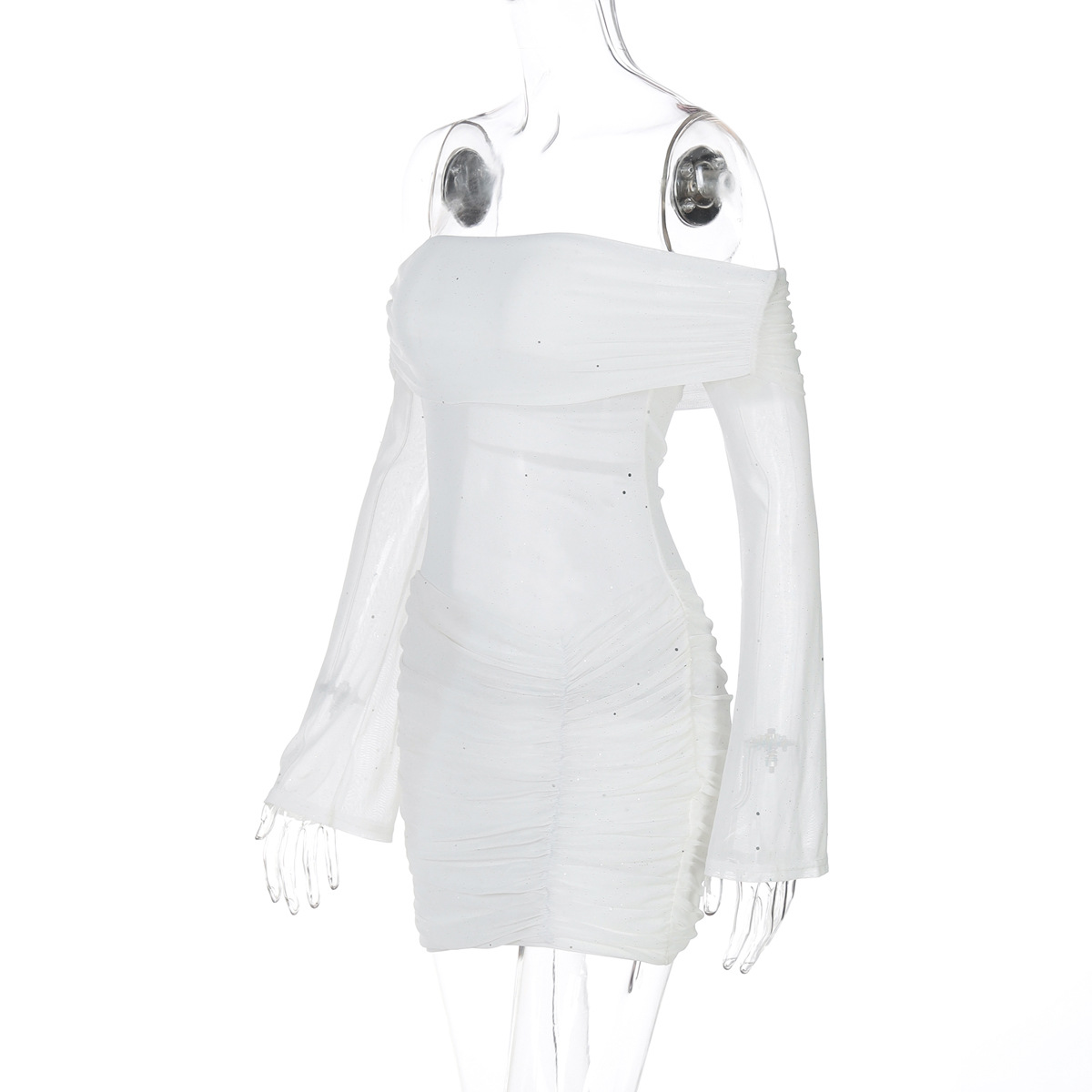 Women Clothing Spring Summer Mesh See through Tube Top off Collar Sexy Skinny Hip Dress