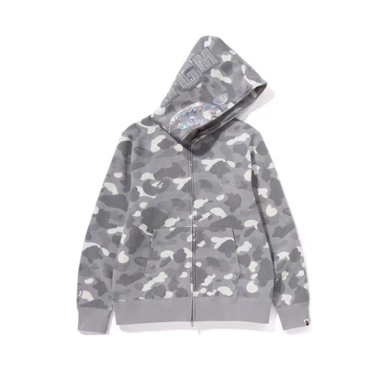 BAPE Miami 4th Anniversary Shark Hoodie Double Hood Full Zip Camo Grey