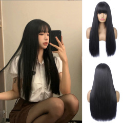 韓系ファッション長直髪かつら全頭カバーシミュレーション丸顔lolitaネット赤自然JK空気前髪かつら