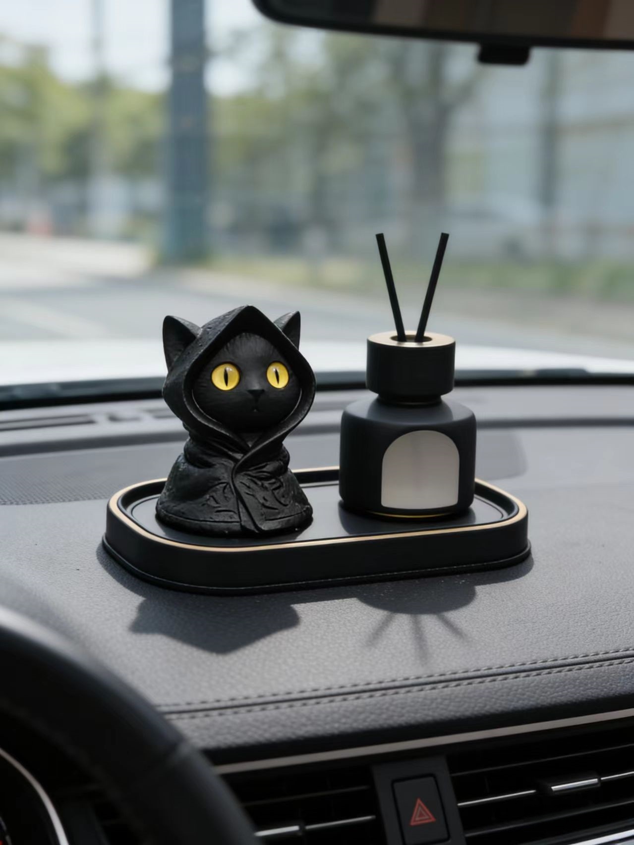 Super Cute Cat Car Ornaments, High-Quality Dark Night Black Cat Decorations for Car Dashboard and Rear