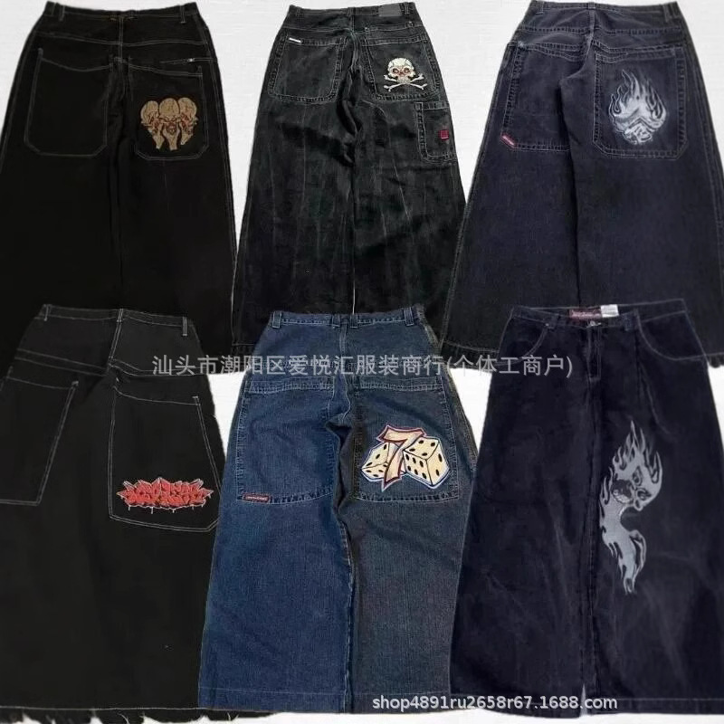2024 spring and autumn new cross-border American fashion brand retro washed Y2K embroidered hip-hop pattern men's jeans