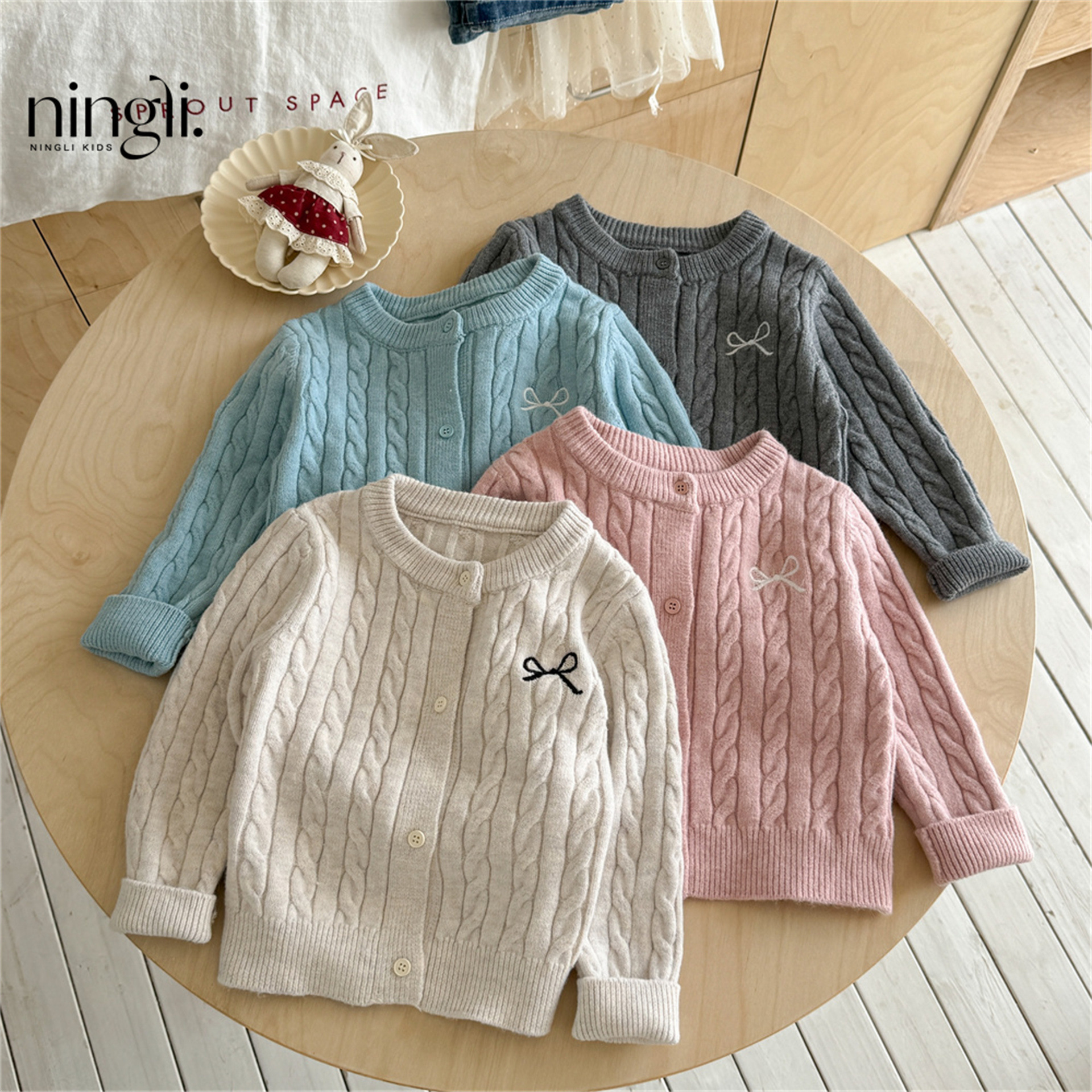 Ningli 無地秋の森ニットカーディガン春と秋の新しい子供のファッション女の赤ちゃん秋のセータージャケット