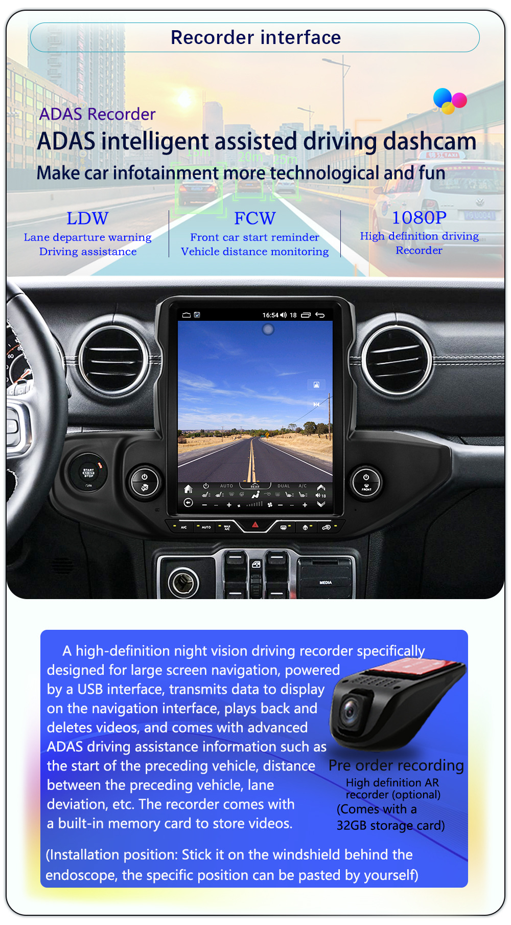Suitable for 2018-2023 Jeep Wrangler 12.1inch Central Control Modification with Large Vertical Screen 4g Navigation All-In-One Device
