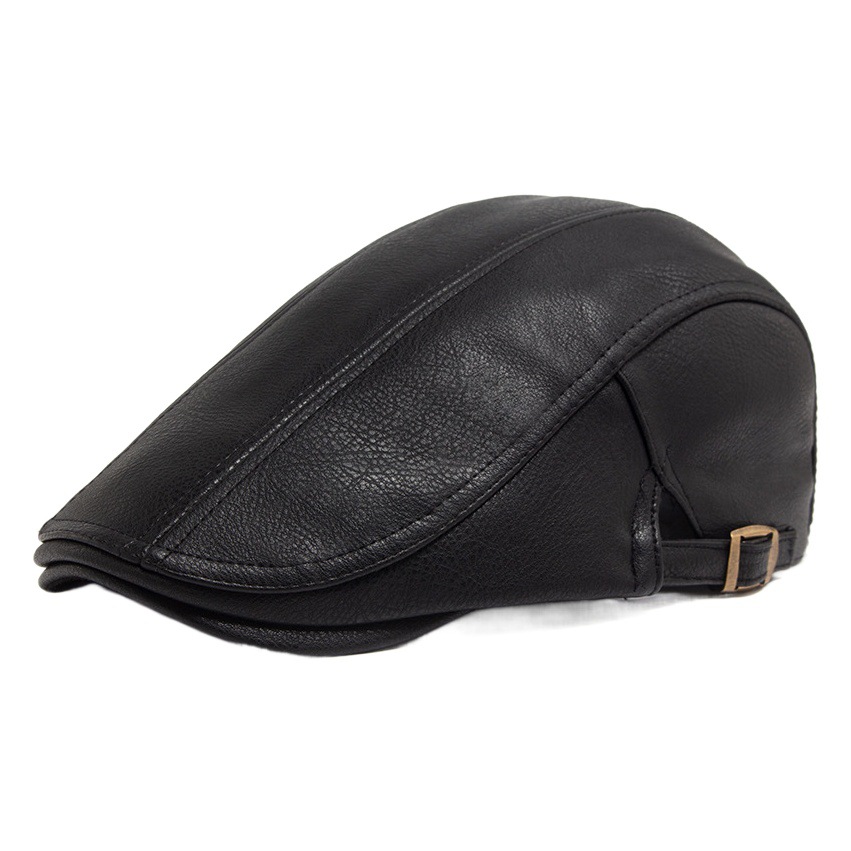 Fashion PU leather men's beret retro British style progressive cap autumn and winter thick casual cap foreign trade explosions