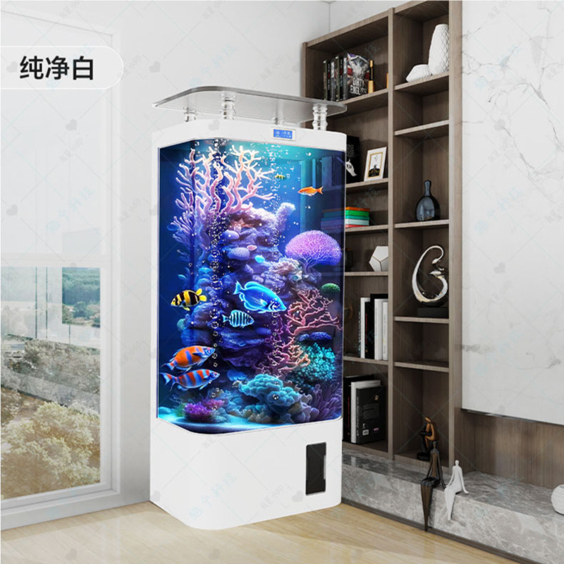 2025新款智能金鱼缸客厅家用中型立式过滤一体生态玻璃免换水族箱|undefined