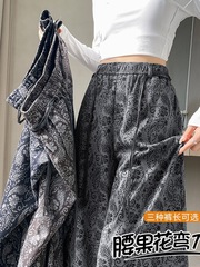 实拍2025秋季新款腰果花弯刀裤高腰窄版阔腿裤直筒休闲裤女