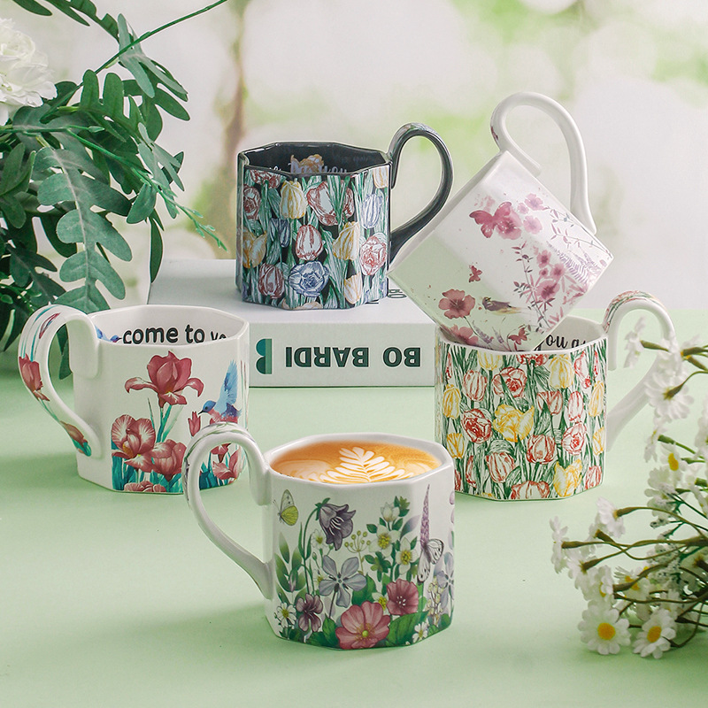 Taza de café de cerámica de alto valor de estilo pastoral para regalo de boda de cumpleaños para amigos, tetera de la tarde