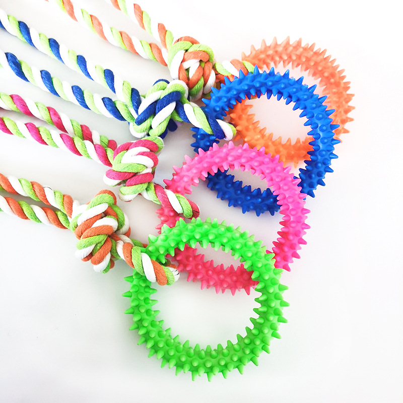 Nueva mascota perro juguete mordedura-resistente al desgaste cuerda de algodón espina anillo Diente de juguete limpieza molar fábrica de formación al por mayor