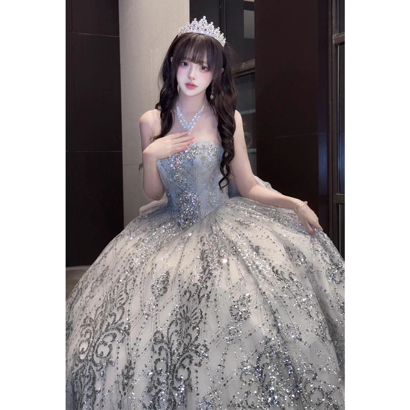 Luxurious Evening Gown for Women, Dazzling Galaxy Sparkle, Student Day, Adult Ceremony, Art Exam Host, Wedding Princess Dress
