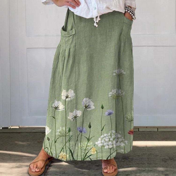 Independent Station Casual Retro Floral Pattern Printed Holiday Casual Skirt Elegant Classical Floral Skirt Spring and Summer