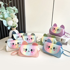 2022 New Fashionable Colorful Gradient Sequin Cute Cat Children's Crossbody Bag Coin Purse 