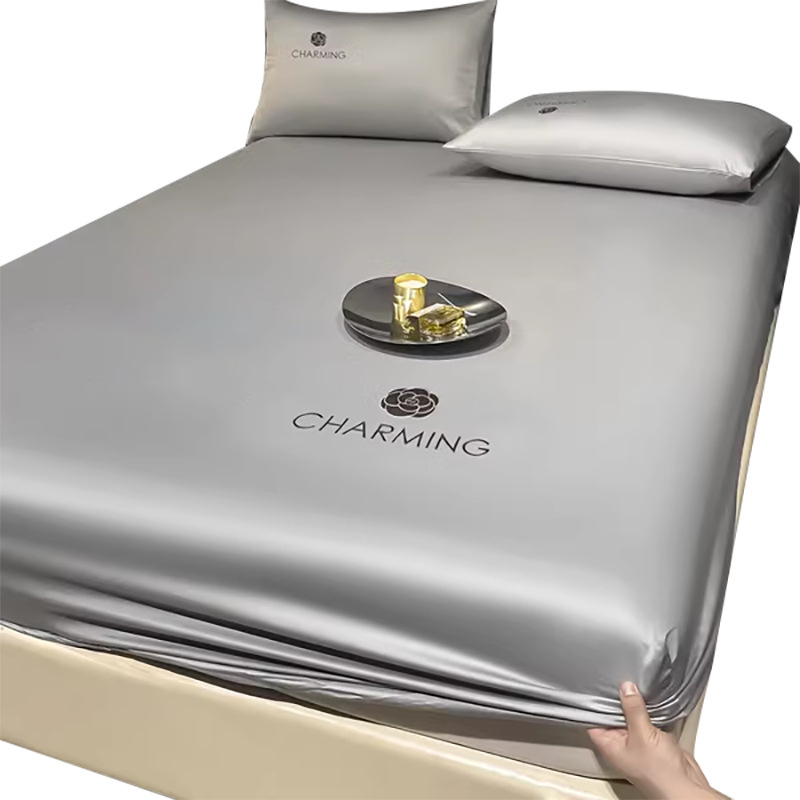 Tipo A Silla de cama de seda de hielo de una sola pieza Funda de cama fresca de verano Funda de cama de color sólido Funda protectora de colchón de sábana 2025 Nuevo