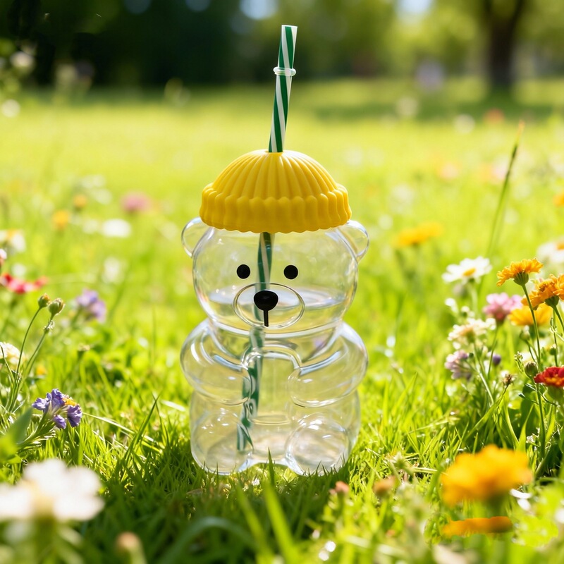 Trendy Starbucks Christmas Nordic Straw Bear Glass Cup in Stock Manufacturer Wholesale Glass Bottle High Borosilicate