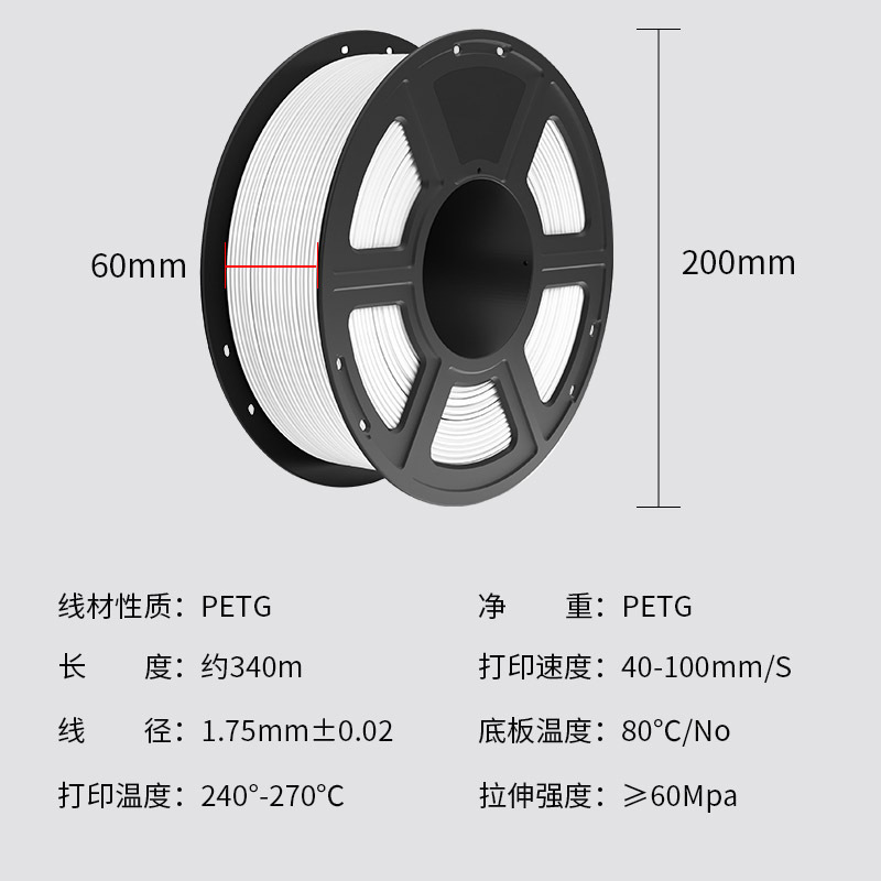 Coredi 3D Printer PETG Material consumible Impresión de alta velocidad 1,75 mm Cinta plana limpia degradable 1KG