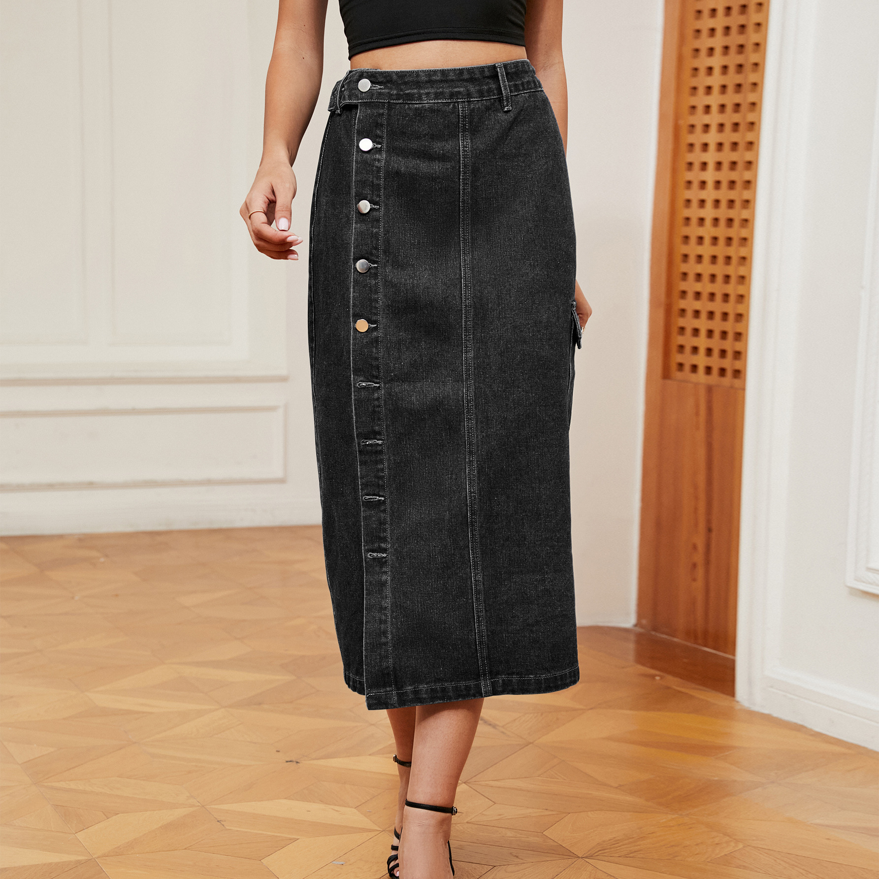 Women's Gender Spring Autumn Streetwear Solid Color Denim Midi Dress Skirts