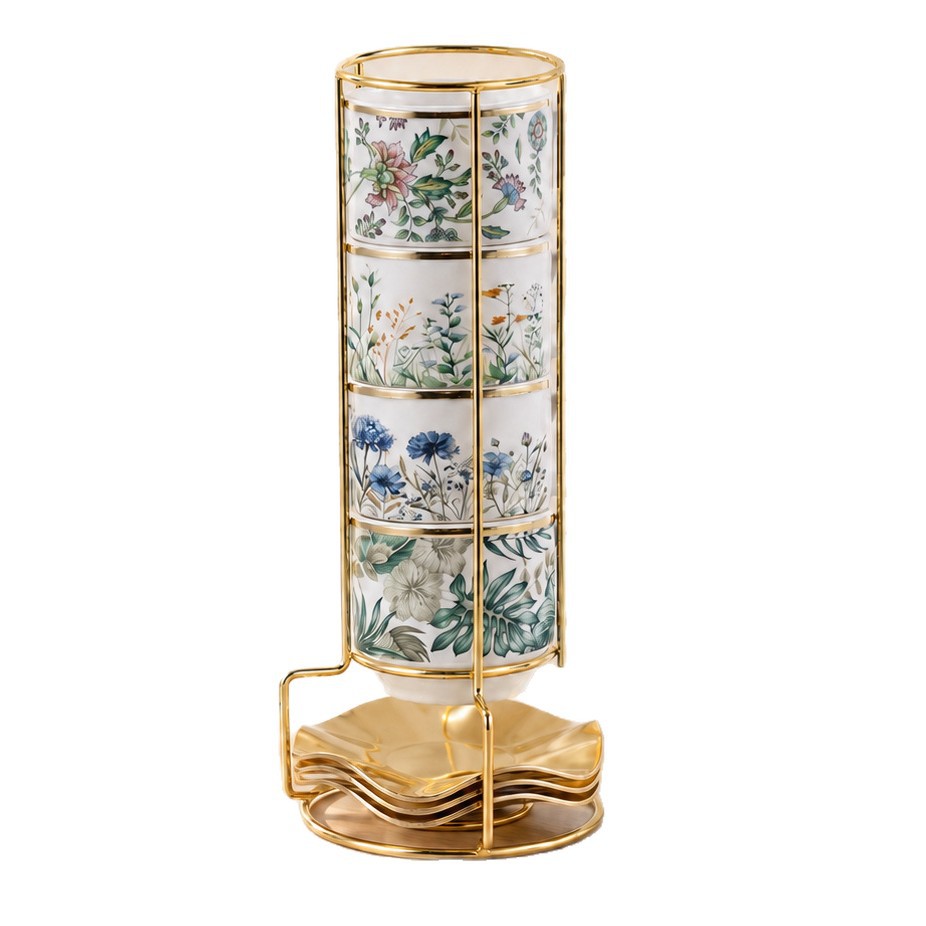 Juego de Tazas Apilables de Porcelana con Soporte para Hogar y Oficina image 6