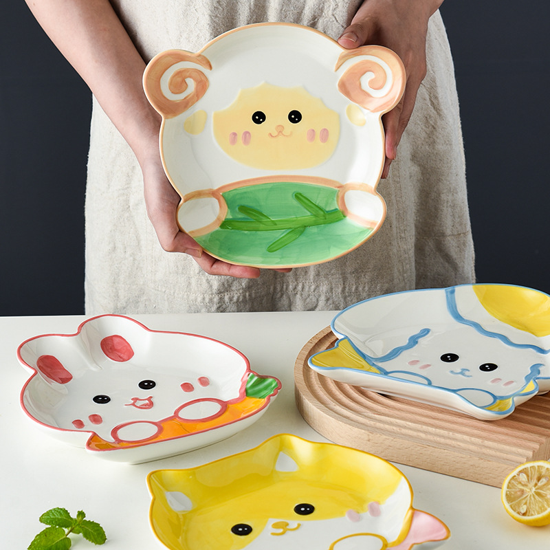seabed餐具陶瓷分餐盤兒童早餐點心盤微波爐卡通家用飯盤動物盤子