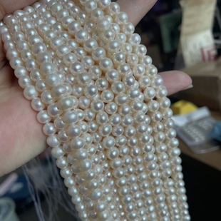Almost flawless 5-6mm nearly round white freshwater pearl necklace semi-finished diy handmade beaded bracelet wholesale
