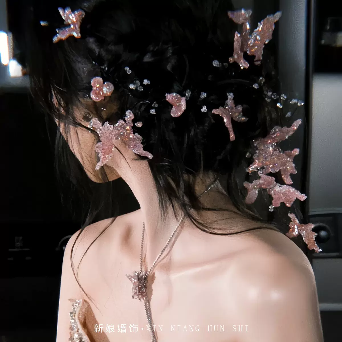 新款韩式超仙温柔水晶蝴蝶发箍发饰简约精致新娘婚纱写真高级感