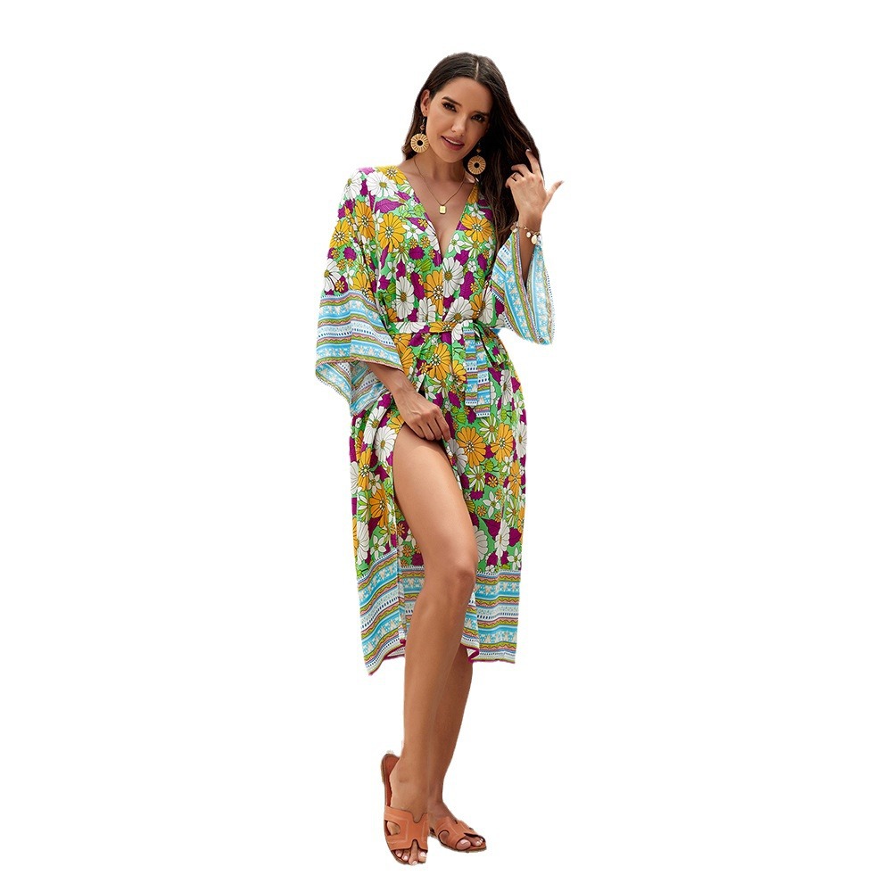 3-color transfronterizo europeo y americano nuevo bohemio playa vestido de fiesta vestido bikini blusa traje de baño mujeres 3828