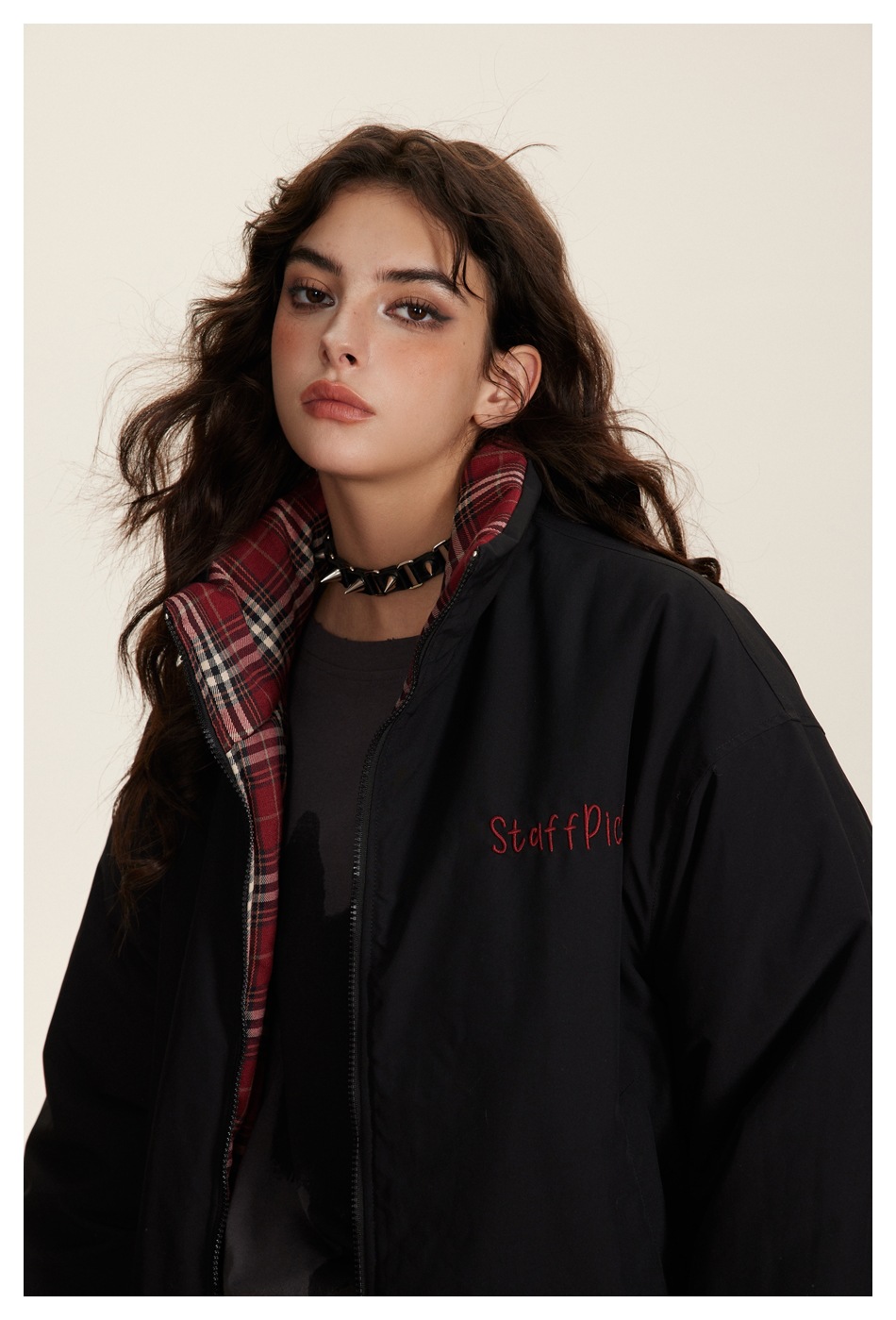 Herrenbekleidung Retro-Karierter Baumwollmantel Paar Wintermantel Männer und Frauen doppelseitiger Baumwollmantel mit Stehkragen_voghion.com