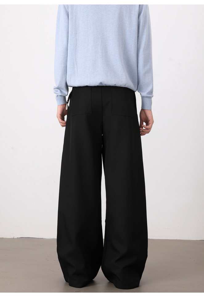 Quần tây nam casual dáng rộng ống suông xếp ly đôi chữ A vải rủ — Màu xám nhạt, màu đen chi tiết 8