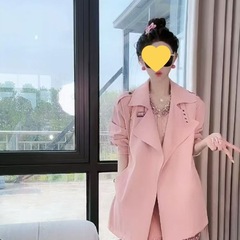 气质百搭中长款外套时尚设计师风衣经典秋上新款雪尼尔氨纶公主袖